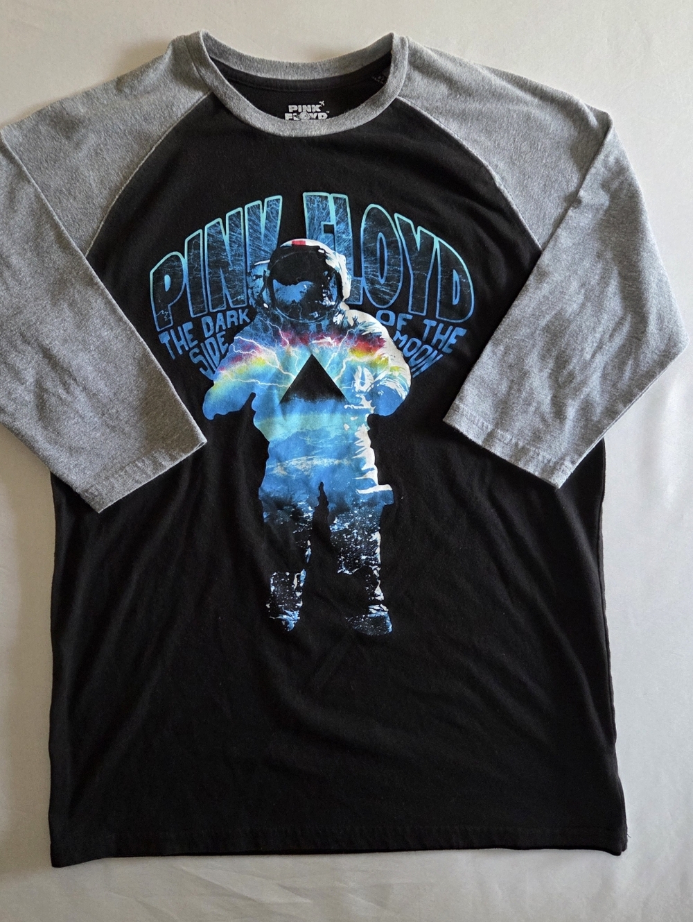 Pink Floyd Black & Gray Astronaut Raglan Tee with Rainbow Prism